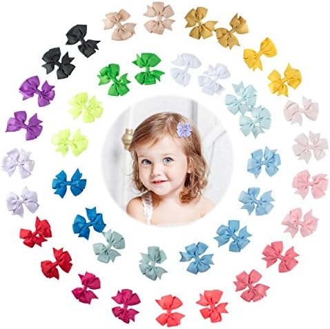 Yinson 40 Packs 2.5 Inch Baby Girls Ribbon Grosgrain Assorted Solid Color Boutique Hair Bows Clips Sets for Infant Toddler Kids TH09 …