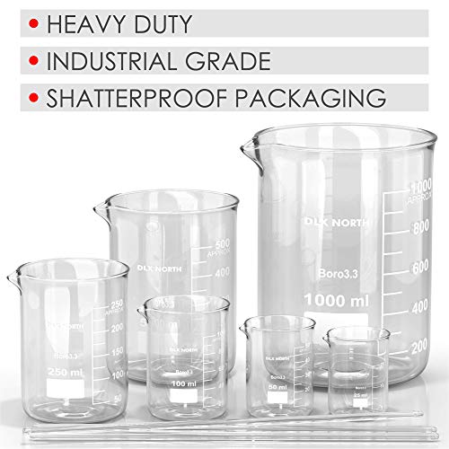Borosilicate Glass Beaker Set (Pack of 6) Graduated Low Form