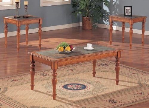 Amazon Com 3pcs Country Style Coffee End Table Set W Slate Tile Top Kitchen Dining