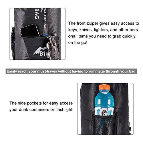 BFULL Waterproof Dry Bag 10L/20L [Lightweight Compact] Roll Top Water Proof Backpack with 2 Exterior Zip Pocket for Kayaking, Boating, Duffle, Camping, Floating, Rafting, Fishing - Thumbnail 3