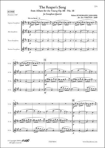 PARTITION CLASSIQUE - Chant du Faucheur - R. SCHUMANN - Quatuor de Saxophones