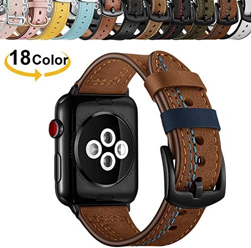 Chok Idea Genuine Leather Strap Compatible With Apple Watch 40mm 38mm,Trendy Genuine Leather Band with Secure Metal Buckle Replacement for iWatch Apple Watch Series 5 & 4 3/2/1,Brown