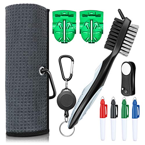 XAegis GT13 Golf Towel and Brush to Clean Golf Club with Magnet Divot Tool,Golf Ball Liners,Sharpie pens - 9 in 1 Golf Accessories,Grey - Thumbnail 7