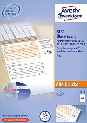 Avery Zweckform 2817 Sepa Überweisung (A4 (100 Sheets) – White + Software CD
