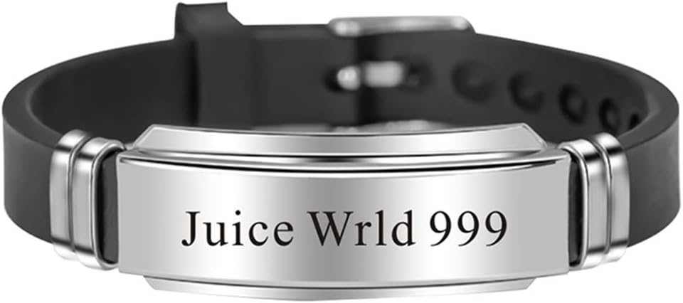 ForUBeauty 999 Juice Wrld Bracelets, Stainless Steel & Silicone Wristband, Unisex Women and Men Hip Hop Jewelry Adjustable for Music Fans(Style 06)