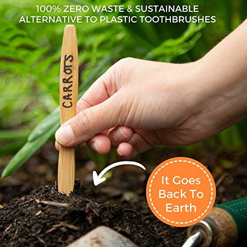 Natural Bamboo Charcoal Toothbrush For Adults W/BPA Free Nylon Bristles, Individually Numbered Pack of 4, Organic & Compostable toothbrushes, Plastic Free Packaging
