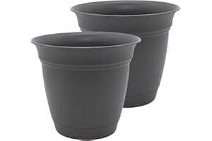 The HC Companies 20 Inch Eclipse Round Planter Pots with Drainage Holes & Attached Saucer, Lightweight UV-Resistant Plastic Outdoor Planters, 2-Pack Flower Pots for Garden & Home Decor, Warm Gray