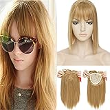 Bob Women Clip in Toppers 11 Inch Japanese Synthetic Hair Short Clip on Crown Toupee Hairpiece Middle Part for Thinning Hair Strawberry Blonde/Natural Blonde/Bleach Blonde