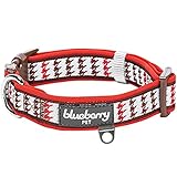 Blueberry Pet 2 Colors Soft & Comfy Artistic Houndstooth Check Padded Dog Collar, Trendy Red and Brown, Small, Neck 12