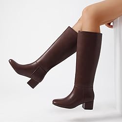 Athlefit Brown Knee High Boots for Women Chunky Low