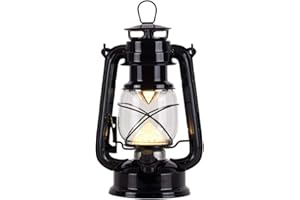 Fitsai Rechargeable Vintage Hurrican Lantern, Flame Light Metal Hanging Lantern with Switch Button, Battery Operated Lantern for Indoor or Outdoor Usage, Charging Cable and Battery Included (Black)