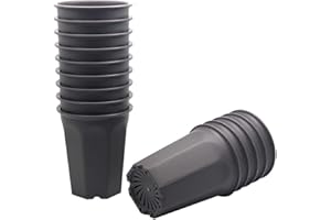 BangQiao 14 Pack 4.40 Inch Plastic Deep Nursery and Seedling Pots, Round Transplant Seed Starter Planter,Gray Color