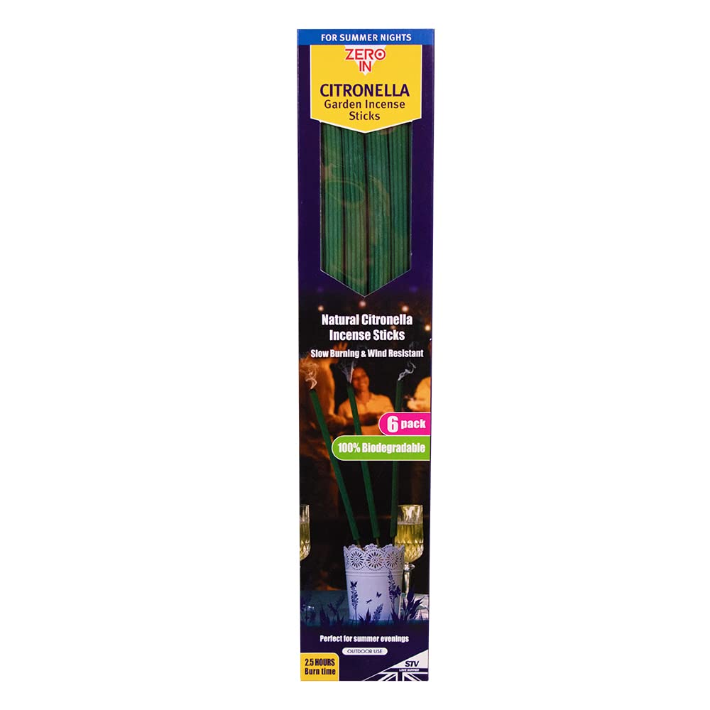 Zero In Citronella Garden Incense Stick - 6-Pack, Biodegradable, Repels Mosquitoes, Natural, For Gardens and Patio Areas