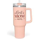 SANDJEST Mom Gifts Best Mom Ever Tumbler Stainless Steel 40oz with Handle Insulated Travel Cup - Mom Travel Coffee Mug, Mother's Day Christmas Birthday Gifts from Son Daughter