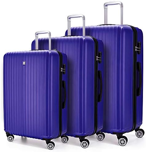 Luggage 3 Piece set Lightweight Hardshell with Spinner, ABS Durable Suitcase 20 24 28 inch, Free Backpack Inside,Blue