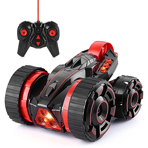 Smartlife Remote Control Stunt Car RC Vehicle 5 Wheels 360 Degree Rotating with LED Headlights Extreme High Speed Race Car (Red)