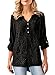 ZKESS Women Casual Tops V-Neck Cuffed 3 4 Long Sleeve Floral Lace Button Blouse Tops Black X-Large Size
