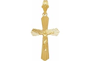 The Bling Factory Large 25mm x 40mm 14k Gold Plated Resurrected Passion Crucifix Pendant,