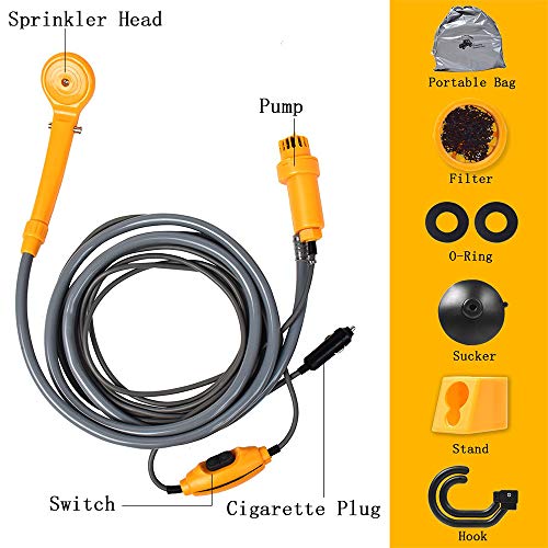 Carrfan Draagbare buitendoucheset, 12 V campingdouche met waterpomp, 6 meter kabel met sigarettenaanstekerstekker, max… - Image 6
