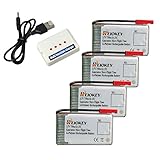 HEIOKEY 4pcs 3.7V 750mAh 25C Lipo Battery with X4 Battery Charger for MJX X400W X400 X400C X800 X300 X300C X200 X500,Sky Viper S670,Holy Stone HS110 HS110W HS120 HS130 HS200 HS200W RC Quadcopter Drone