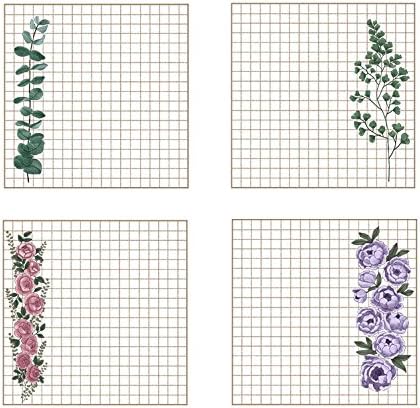 MiiSii(TM) 4 Packs Square Grid Flower Sticky Notes Memo Pads for Scrapbooking (120 Sheets)