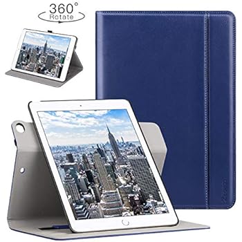 Ztotop Case for iPad 9.7 2018/2017 - 360 Degree Rotating Stand/Genuine Leather Cover with Auto Wake/Sleep, Pencil Holder,Card Pocket for New iPad 9.7'' 5th/6th Gen, iPad Air 2/iPad Air,Navy Blue