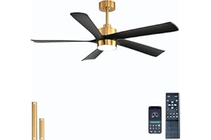 52 inch Black Ceiling Fan with Lights and Remote Control,Low Profile Fan with Dimmable 3 Color temperatures LED,6 Speed,5 Bla