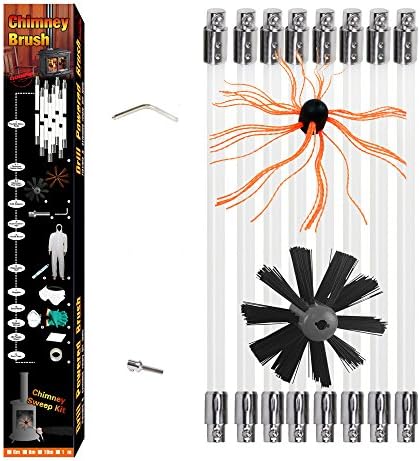 33FT Chimney Brush Rod kit,Electrical Rotary Drill Drive Sweeping Cleaning Tool Kits with Nylon Flexible Rods (10rods)