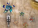 Murano Art Deco Combination Set Starfish Stopper And Wine Charms C2821 Quantity of 1