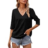 Grlasen Women Fashion Half Sleeve V-Neck T-Shirt Solid Loose Basic Tops