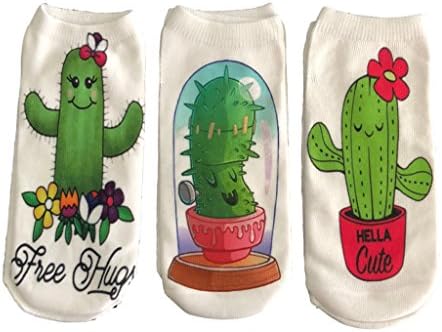 KAWAII CACTUS Ankle Socks Harajuku Style Print (Hella Cute Bundle of THREE)