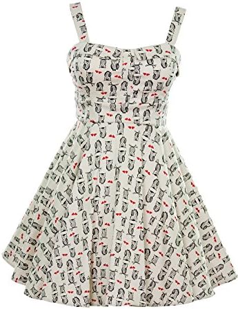 Ixia Perched Owls &amp; Hearts Empire Pinup Dress-Ivory-Medium