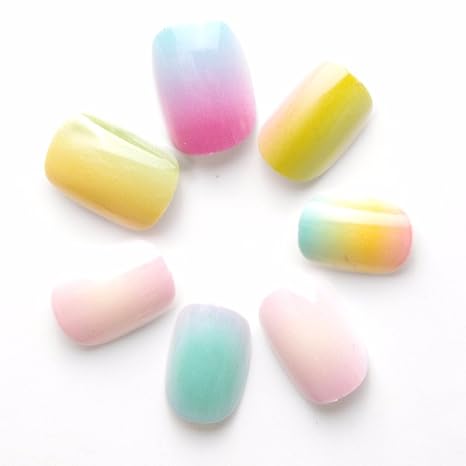 Künstliche Nägel mit Farbverlauf, für kleine Mädchen, Kinder, in Regenbogenfarben, 40 Stück