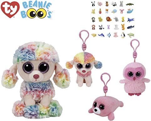 Animal TY Beanie Boos Babies Stuffed Animals With Clip Keychains &amp; Puzzle Eraser | Plush, Soft, Cuddly, Cute Kids Toys With Sparkling Eyes | For Girls, Party Favors, Birthdays, School &amp; More