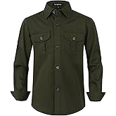 Spring&Gege Boys' Long Sleeve Button Down Shirt for Kids Woven Solid Two Pockets