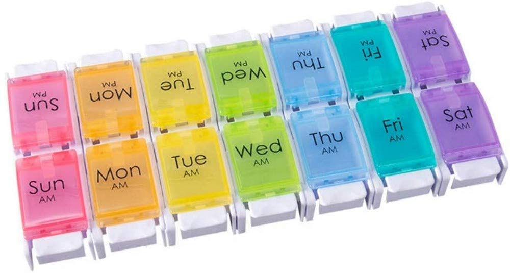 Weekly Pill Organizer, BPA Free, 14 Compartment Pill Box Case Spring Assisted Lid, Large Compartments 7/14 Day Ideal for Vitamins, Cod Liver Oil, Supplements, Medication (B. 14 Day)