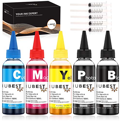 IUBEST-Kit-de-Recarga-Tinta-100-ml-Cada-Botella-para-HP-Impresoras-Cartuchos-de-Tinta-Recargables-y-Sistemas-CISS-1-Negro-1-Foto-Negro-1-Cian-1-Magenta-1-Amarillo