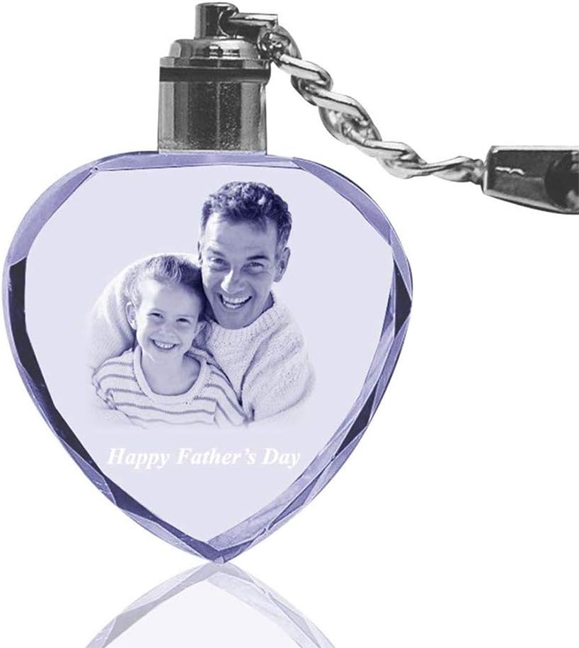 Ninibisa Personalized Picture Keychain Custom LED Laser Engraved Etched Crystal Glass Keychain with LED Light Custom Keyring Gift for Him Men Friends
