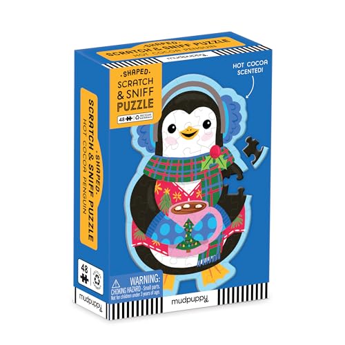 Mudpuppy Hot Cocoa Penguin – 48 Piece Mini Scratch & Sniff Puzzle with Colorful and Fun Illustrations of A Cozy Winter Penguin and Scented Puzzle Pieces
