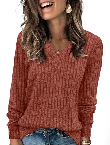 SAMPEEL V Neck Long Sleeve Shirts for Women Casual Fall Tops Lightweight Tunic Sweaters Fashion Clothes 2025