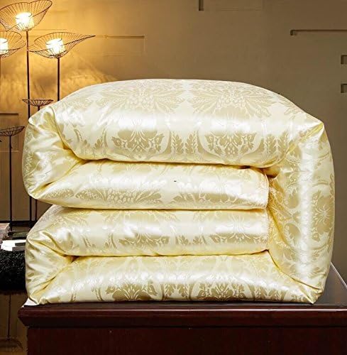 NS Luxury Mulberry Silk Duvet Silk Comforter Silk Filled Comforter Silk Quilt Doona(79x91inches) Bedspread Coverlet Blanket for Spring Autumn Use (Queen, Yellow)