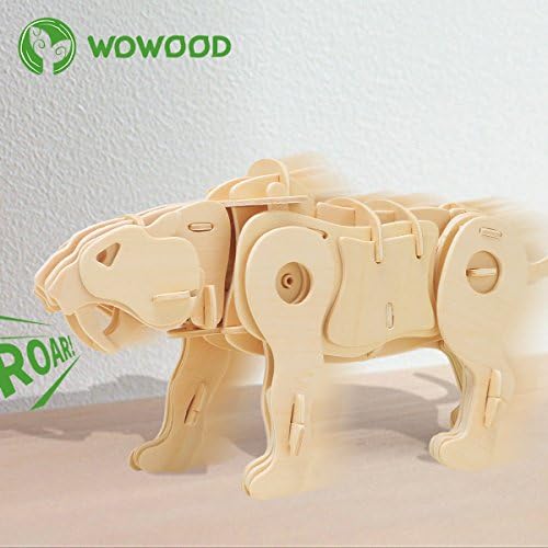 Wowood Walking Wooden Saber Toothed Tiger 3D Puzzle Robot Toy - Top Gift for Kids - Building DIY Toys Craft Puzzles - Children 6 7 8 Year Olds &amp;Up - Best Educational Gifts for Boys and Girls