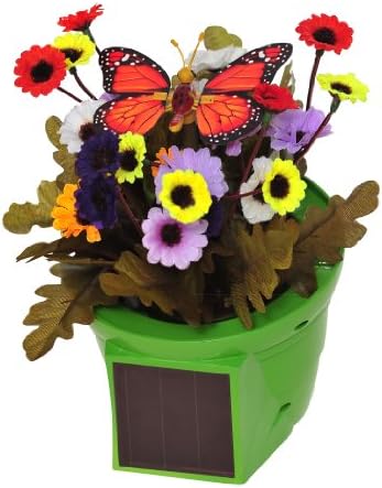 Russco lll GD124043 Solar Pals Green Pot with Flapping Orange Butterfly Patio Centerpiece