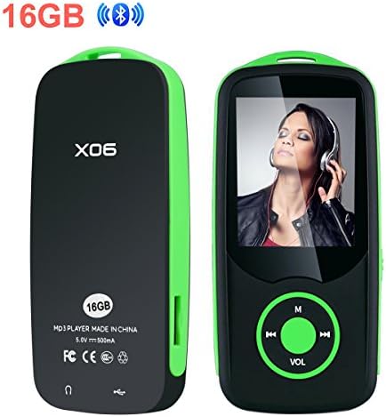 Mp3 Player with Bluetooth 16GB Sport Music Player Support up to 64GB Green by OIKA