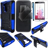 LG G3 VIGOR Case Cover (not for G3) 3-items Bundle-HERCULES Dual- Layer Hard/Gel Hybrid Kickstand Armor Case w/ Holster (Black/Blue)+ICE-CLEAR(TM) Screen Protector Shield(Ultra Clear)+Touch Screen Stylus