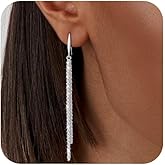 Long Dangle Earrings for Women 925 Sterling Silver/14K Gold Plated Tassel Chain Dangle Drop Earrings for Women Dainty Minimalist Dangling Drop Earrings for Prom Party Jewelry