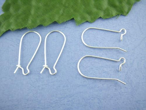 250 Silver Plated Kidney Earring Hooks Wires 11x24 mm