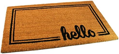 Black Ginger Large, Thick, Decorative, Patterned Coir Door Mats with Nature Designs (Hello)