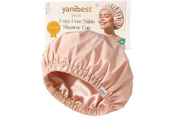 YANIBEST Waterproof Shower Cap for Women - Reusable Satin Lined Bath Cap with Soft Elastic Band - Large Washable Hair Protect