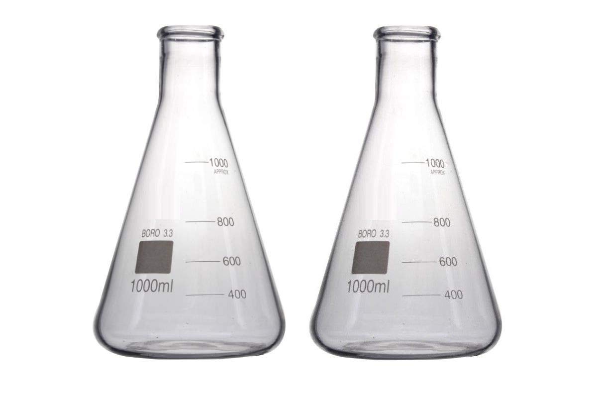 Rocwing - Borosilicate 3.3 Glass Graduated Conical Erlenmeyer Flask for Laboratory (1000ml, 2 in a pack)